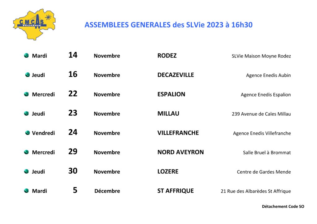 Dates Assemblées Générales des SLVie 2023